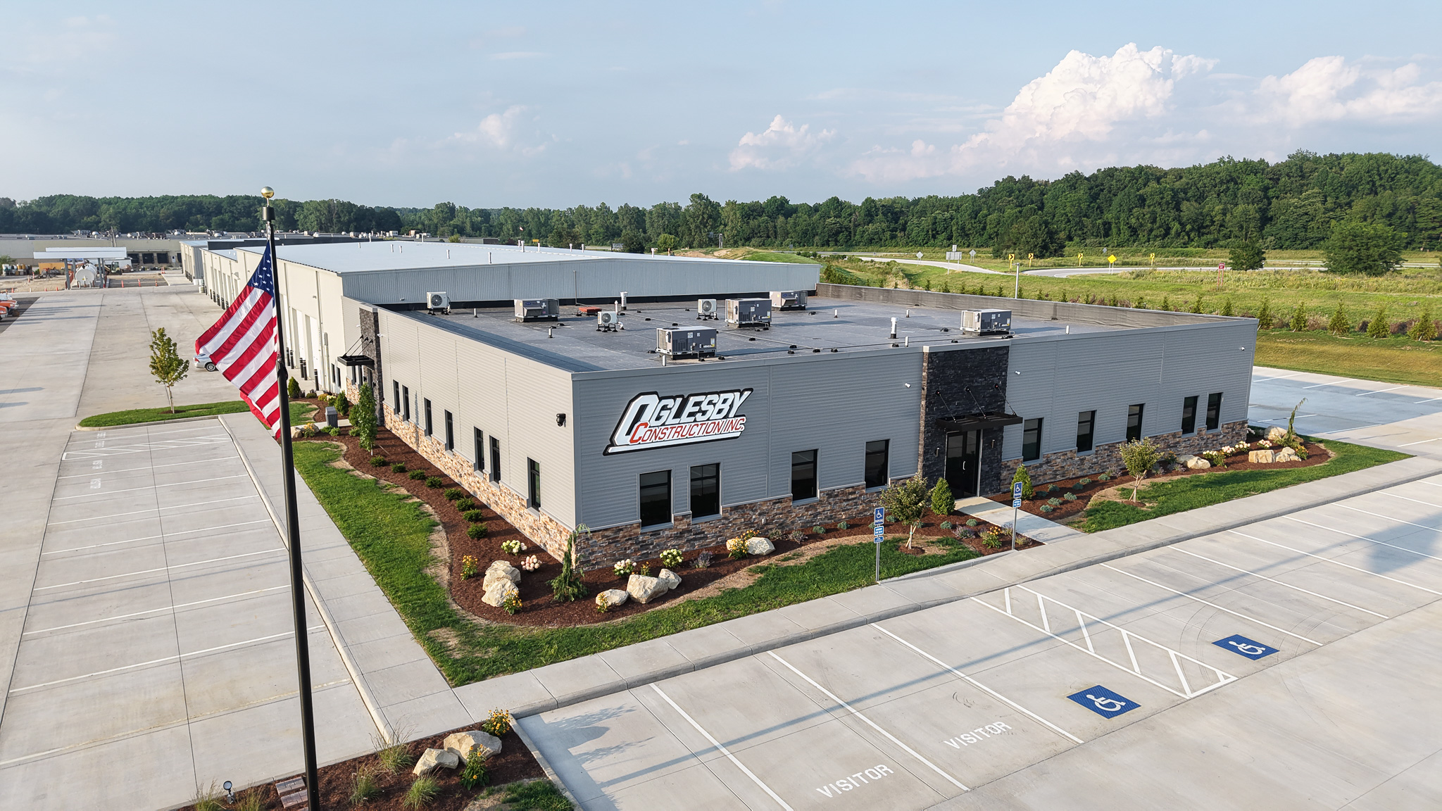outside view of Oglesby Construction on a clear day.