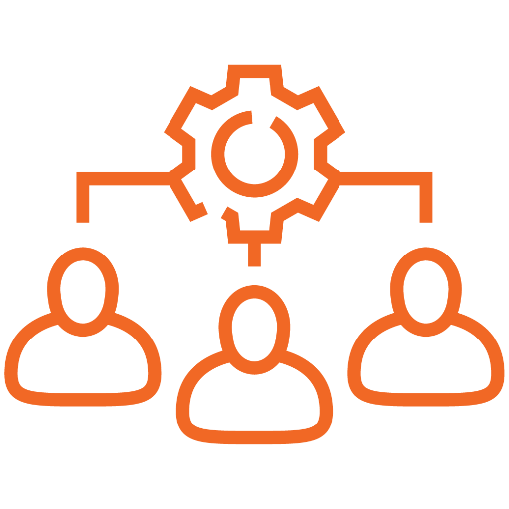a gear connecting 3 people icon
